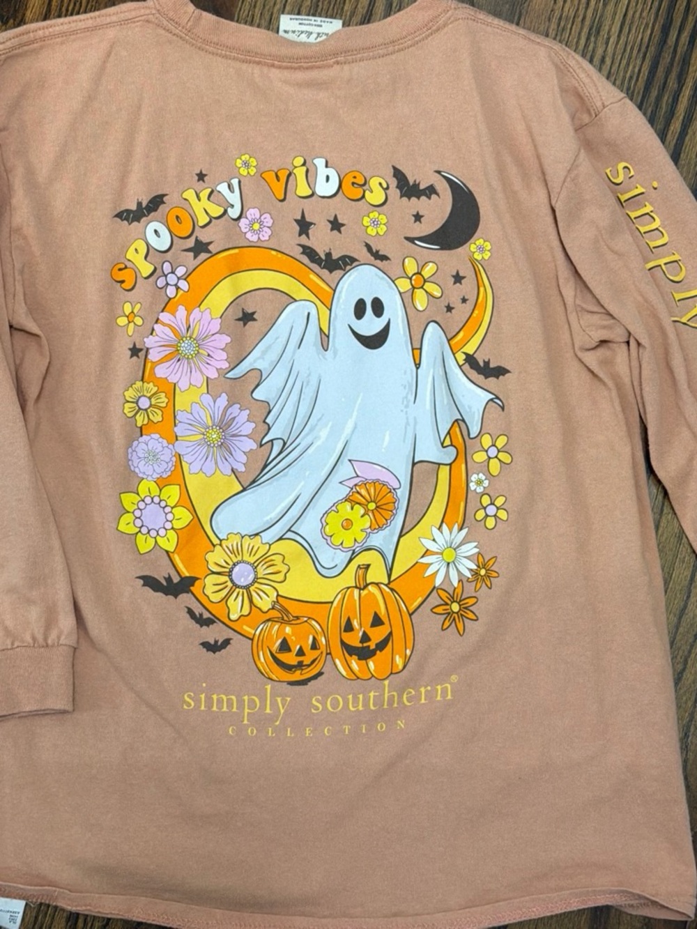 Simply Southern Girls Medium 'Spooky Vibes' Ghost Halloween Tee